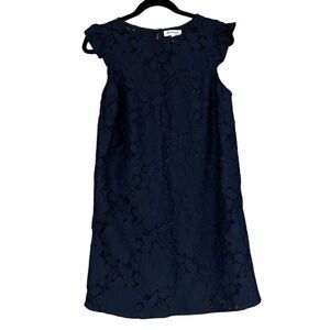 MONTEAU Navy Blue Lace Dress W/ Frill Sleeves Size Large